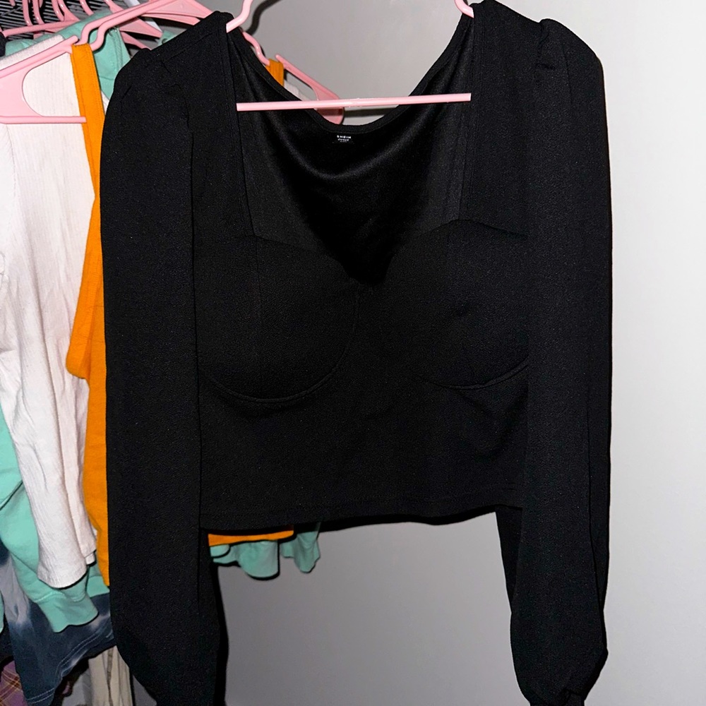 shein sweetheart neck bishop sleeve bustier top
